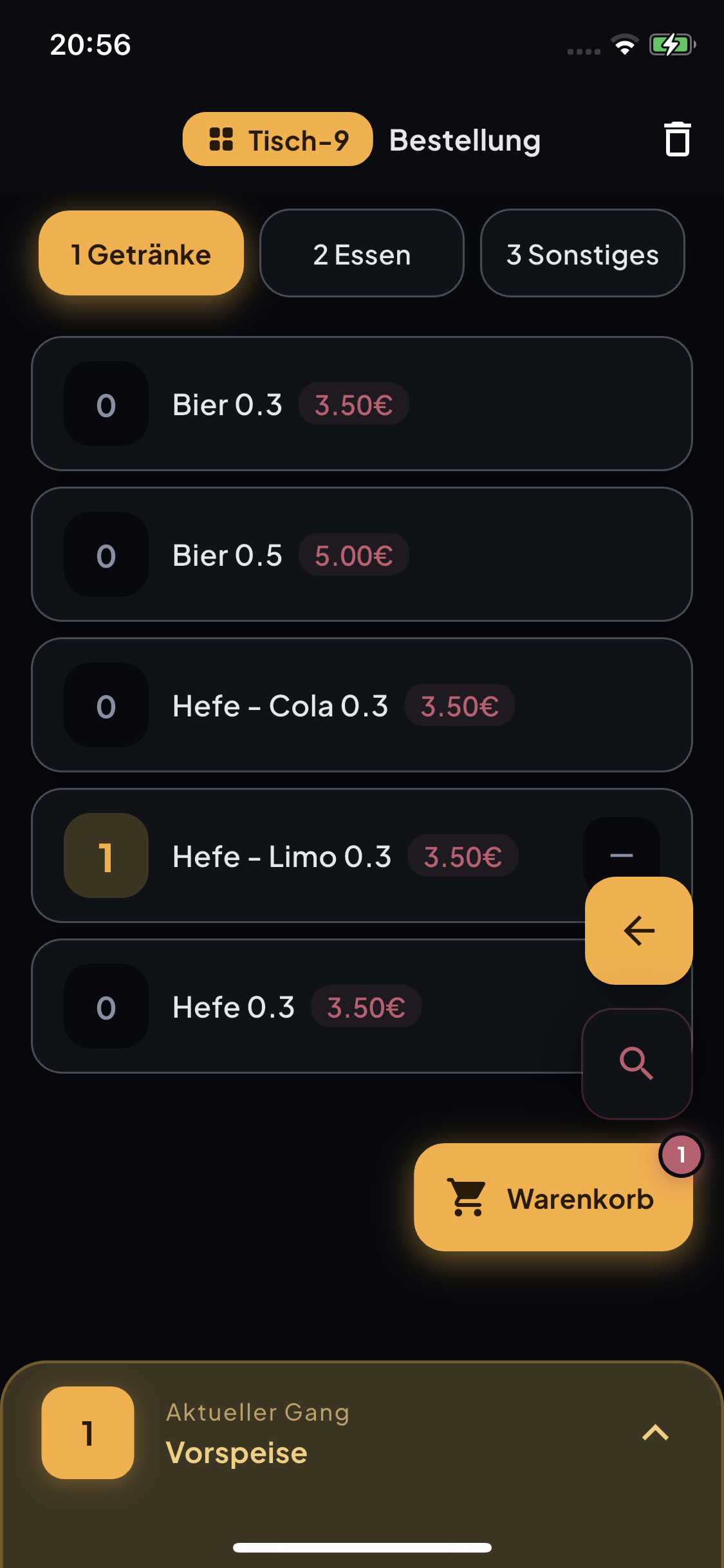 Order view of the ServeUp app
