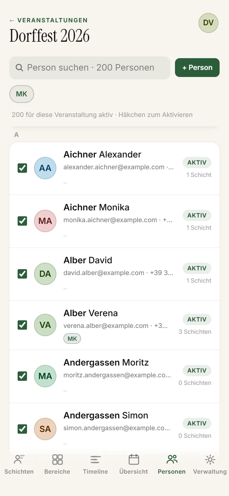 ShiftPlanner Personen-Ansicht am Handy