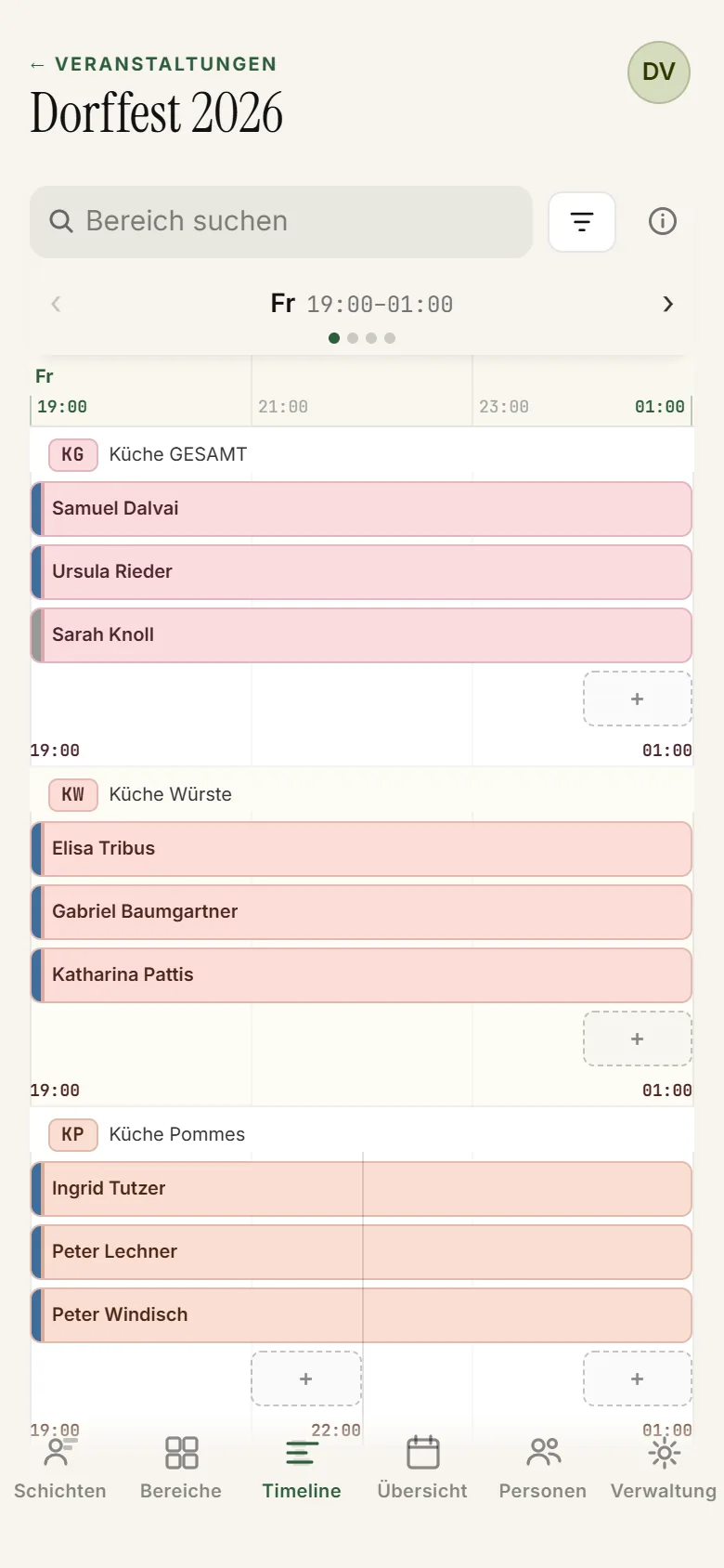 ShiftPlanner Timeline am Handy